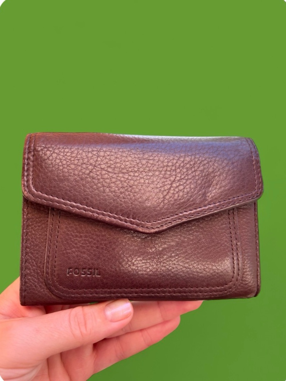 Fossil Wallet Brown Genuine Leather ID Window Billfold Organizer Shopping